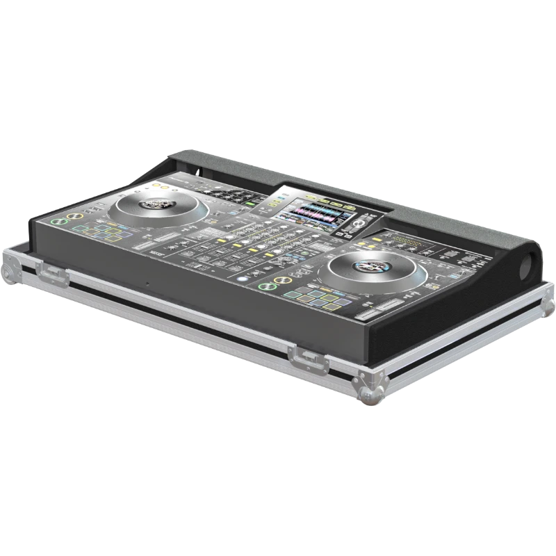 Pioneer DDJ-RZX professional controller safely secured inside the custom flight case for video DJ touring