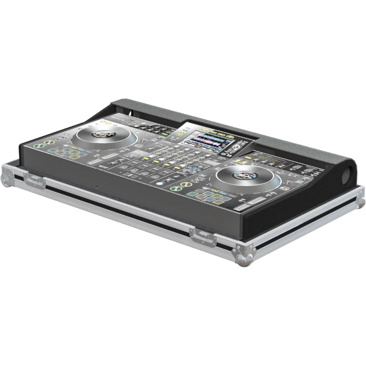 Pioneer DDJ-RZX professional controller safely secured inside the custom flight case for video DJ touring