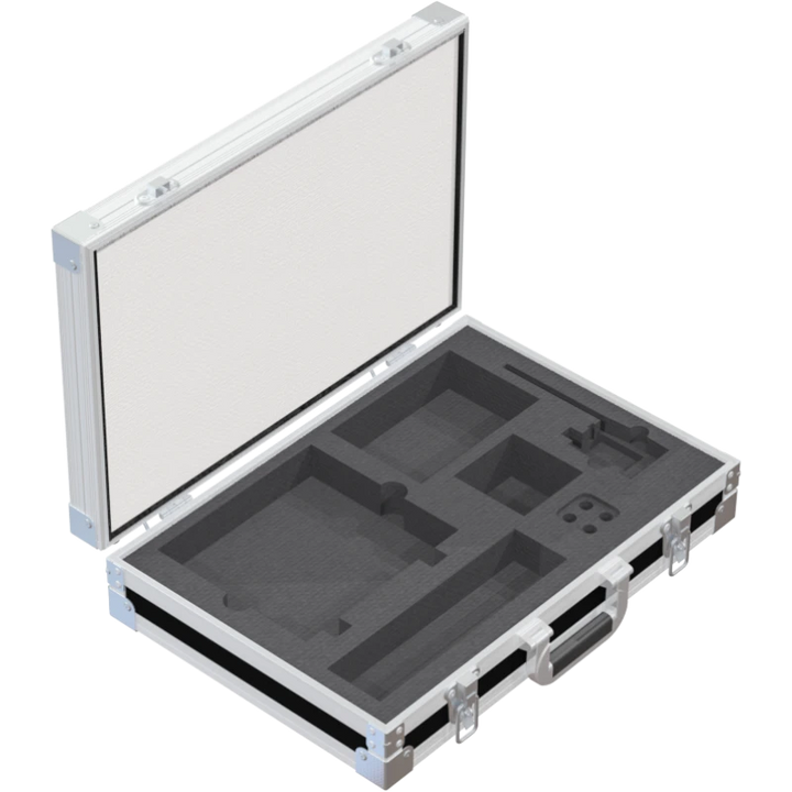 Empty interior of the flight case for Sennheiser G4 showing specialized slots for receiver, mic, and bodypack