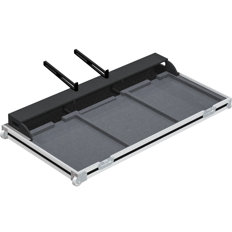 Empty interior of the DJ set flight case showing precision CNC-cut foam for 2x CDJ-2000NXS2 and 1x DJM-900NXS2