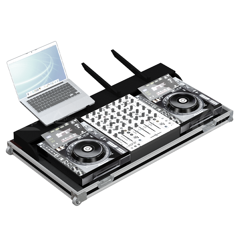 Front view of the professional DJ set flight case for 2x Pioneer XDJ-1000 and 1x Allen & Heath Xone 96 by ALP Flight Cases