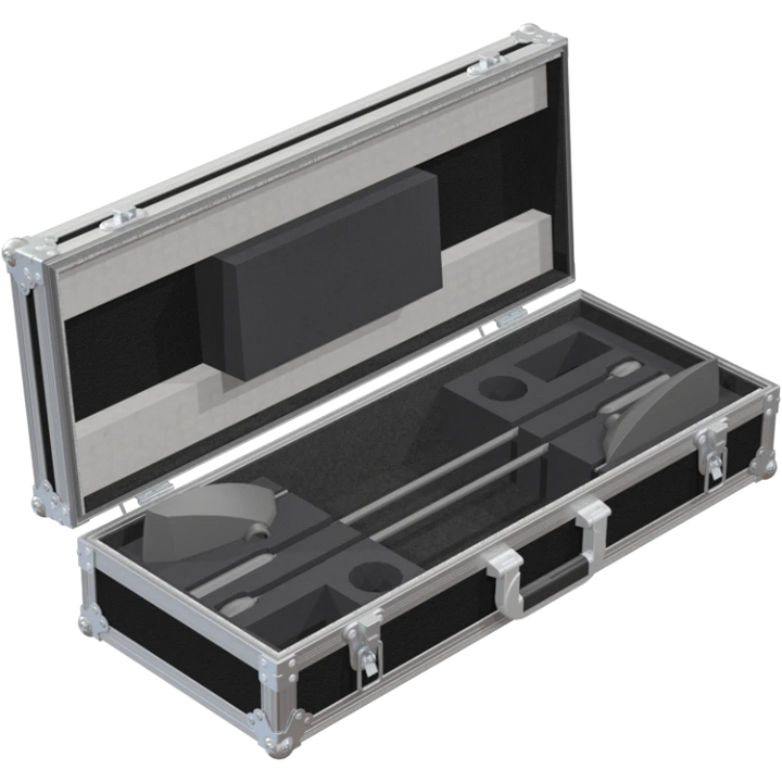 Shure MX418 microphone and two desktop bases safely secured inside custom CNC foam for professional conferencing