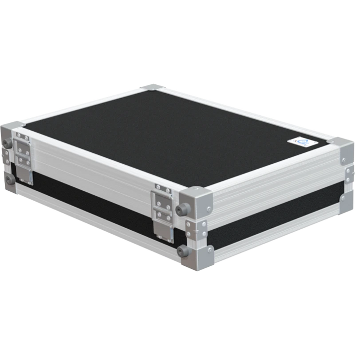 Rear view of the road case for Shure QLXD4E showing 7mm birch plywood and reinforced Penn Elcom hardware