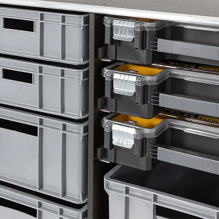 Close-up of the professional heavy-duty castors and recessed butterfly latches on the ALP hybrid series