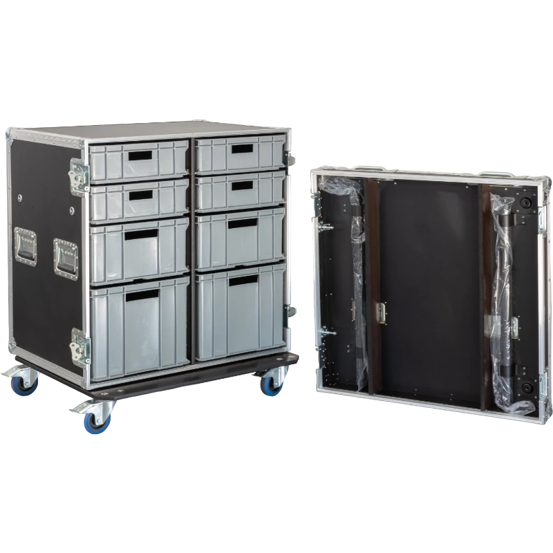 Empty interior of the toolcase highlighting the custom 15mm wood divider for organizing 8 Euro containers