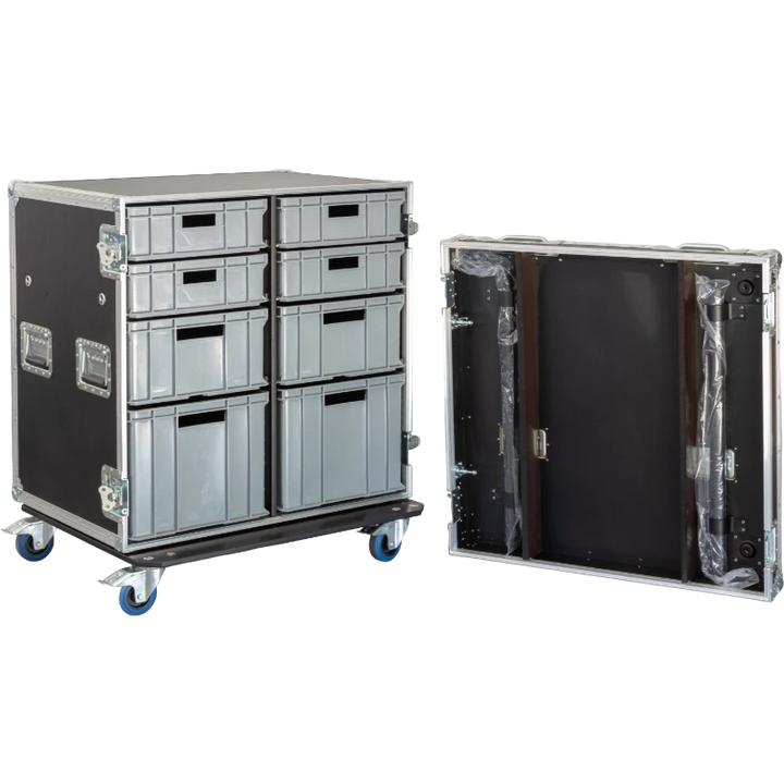 Empty interior of the toolcase highlighting the custom 15mm wood divider for organizing 8 Euro containers