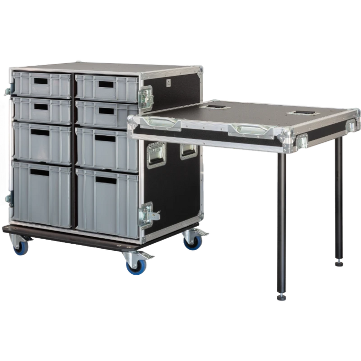 Professional 8x Euro containers toolcase displayed in a live event backstage and industrial setup