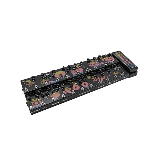 Standalone view of the fully loaded JAM Pedals 2020 NAMM boutique pedalboard before packing