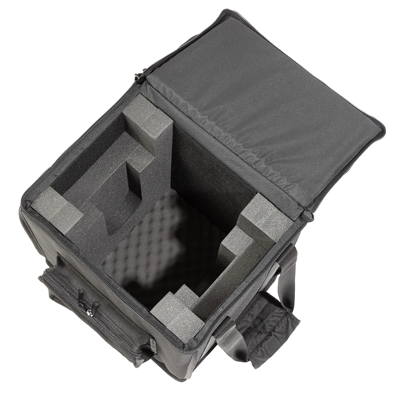 Interior view of the professional bag, highlighting the rigid 3mm CP structure and custom LD 29 foam cavity for the fixture.