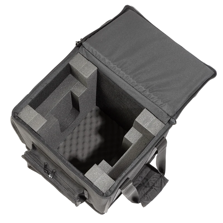Interior view of the professional bag, highlighting the rigid 3mm CP structure and custom LD 29 foam cavity for the fixture.