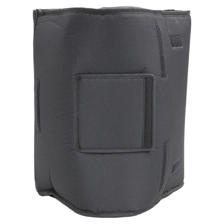 Rear and side view of the Plug & Play speaker cover showcasing 50mm Velcro closures and handle openings for L-Acoustics 12XT
