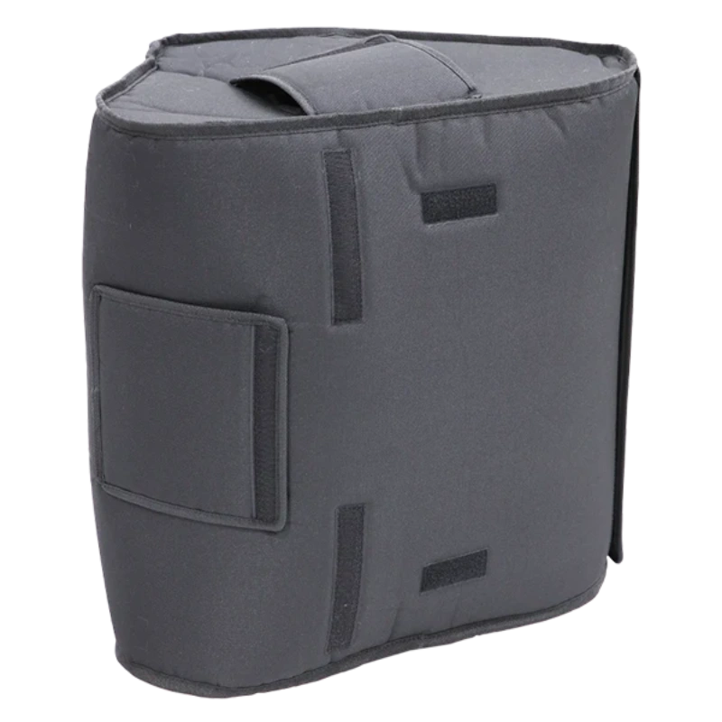 Rear and side view of the Plug & Play speaker cover showcasing 50mm Velcro closures and handle openings for L-Acoustics 12XT