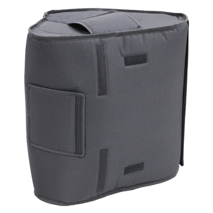 Rear and side view of the Plug & Play speaker cover showcasing 50mm Velcro closures and handle openings for L-Acoustics 12XT