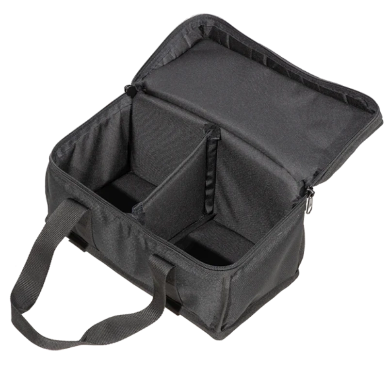 Interior view of the professional bag, highlighting the 11mm foam structure and secure fit for the dual ultra-compact enclosures