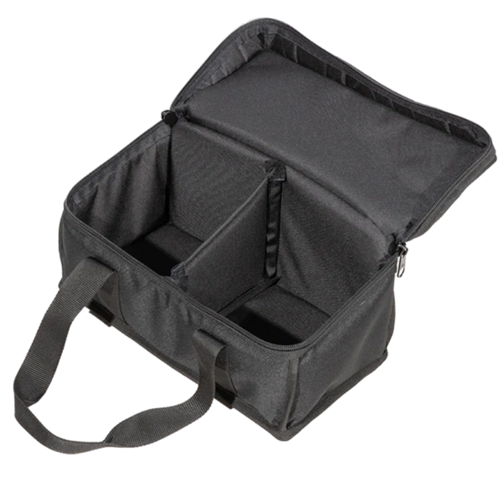 Interior view of the professional bag, highlighting the 11mm foam structure and secure fit for the dual ultra-compact enclosures