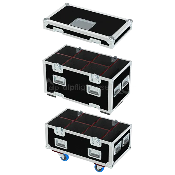 Empty interior view of the professional flight case, highlighting the precision-engineered compartment for fixture housing.