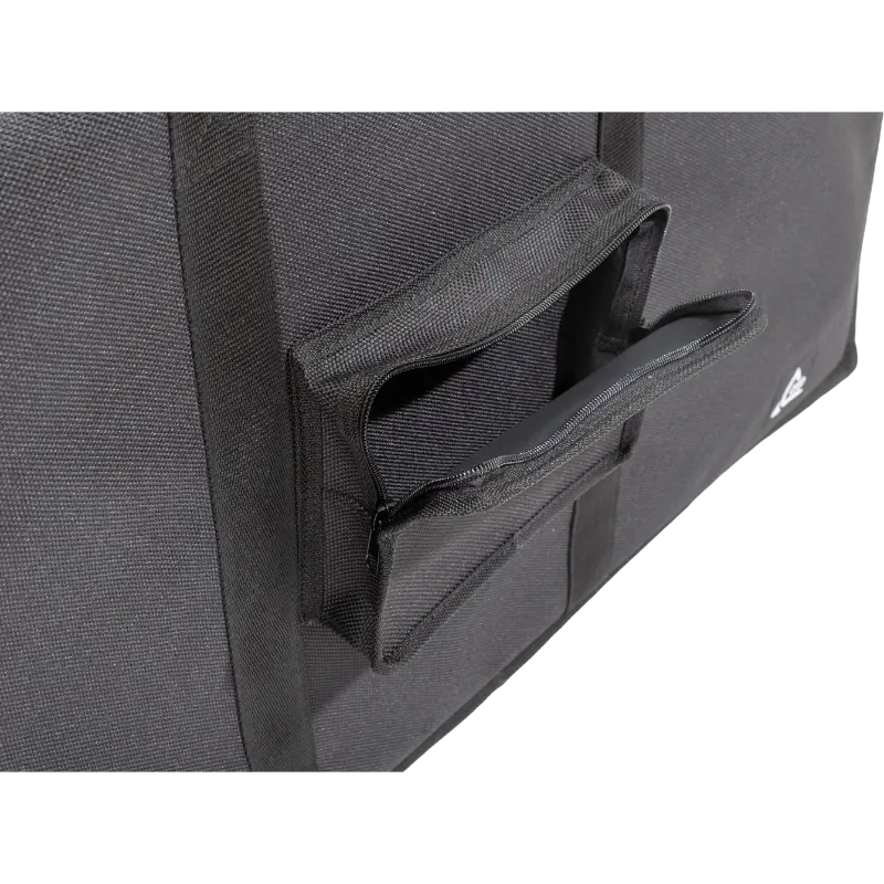 Close-up detail of the heavy-duty 10mm zipper and the 6 reinforced pads on the base of the ALP equipment cover.