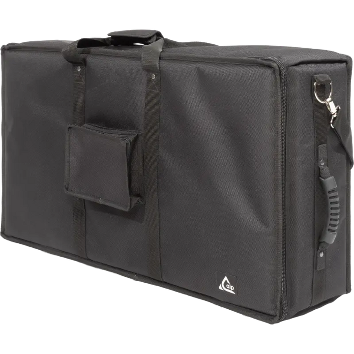 Professional custom fit cover front view, featuring durable 1500 Denier Cordura and an exterior pocket for a MA Lighting grandMA3 compact XT by ALP Covers