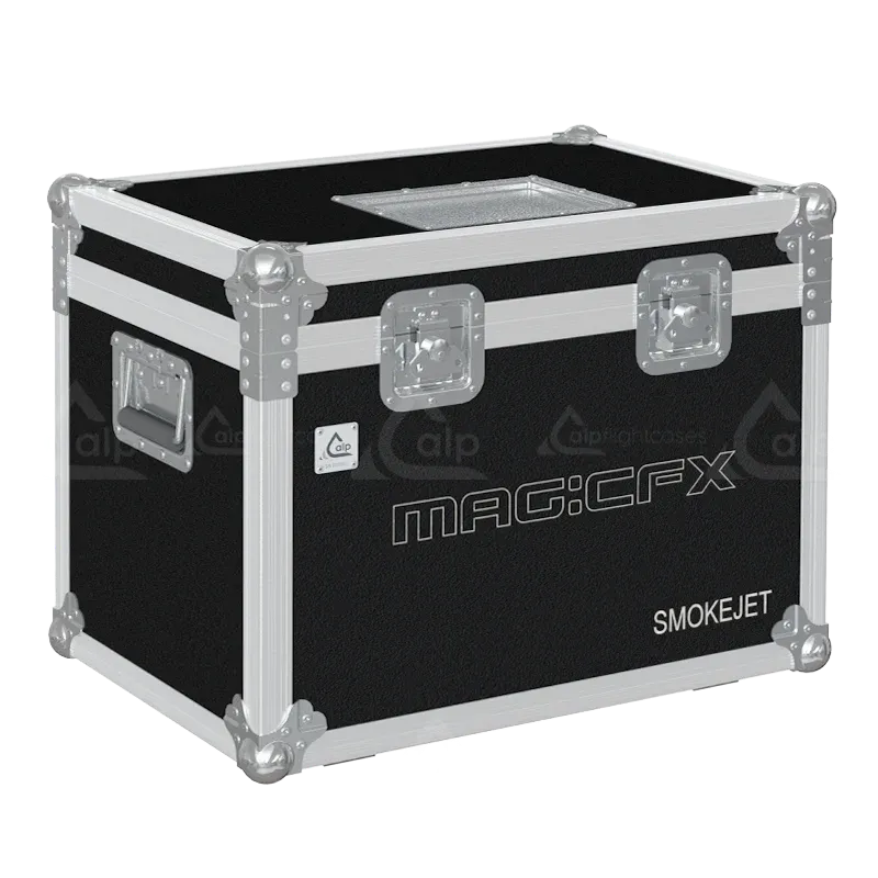 Professional flight case front view, featuring durable construction for 2x MagicFX SmokeJet by ALP Flight Cases.