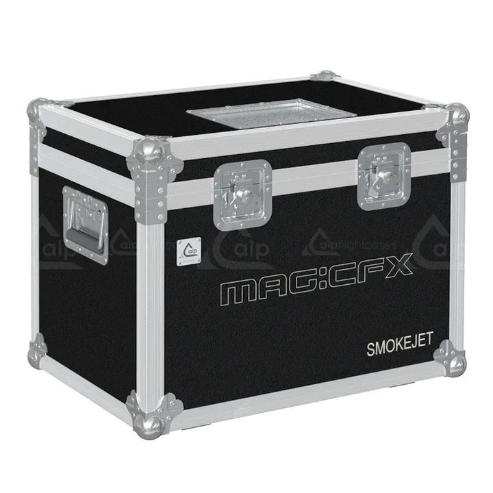 Professional flight case front view, featuring durable construction for 2x MagicFX SmokeJet by ALP Flight Cases.