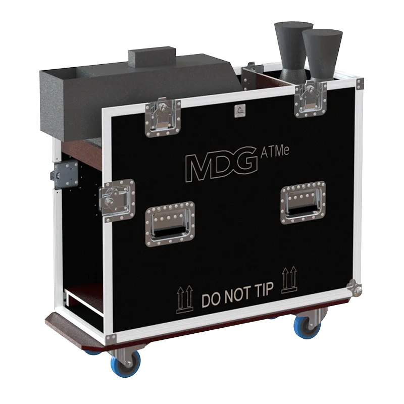 View of the MDG FOG Atmosphere APS/ME2 (Gas H900) with the custom ALP Flight Case in the background
