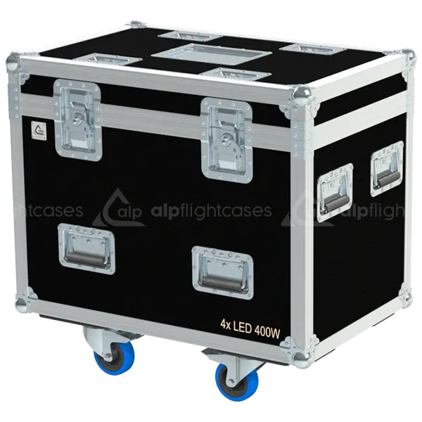 Professional flight case front view, featuring durable construction and high-quality hardware for mixed Moffey lighting by ALP Flight Cases.