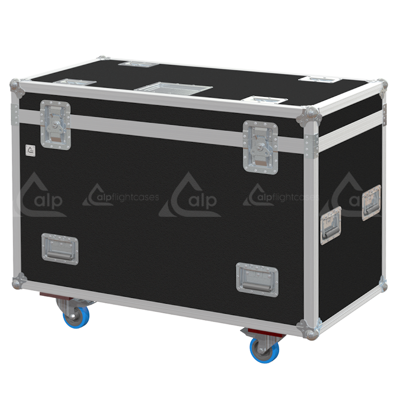 Exterior front view of the professional Nexo bumper flight case featuring 10mm Birch Plywood, durable PVC finish, and heavy-duty wheels by ALP Flight Cases