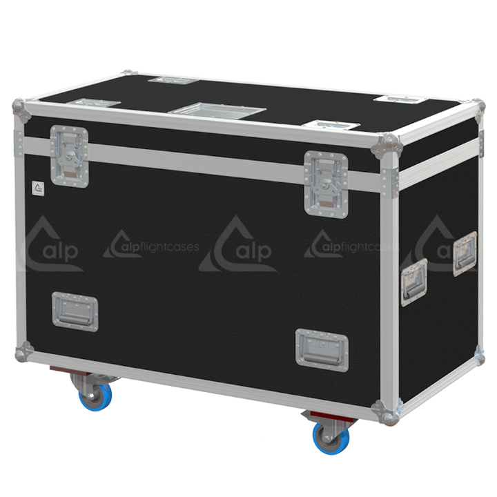 Exterior front view of the professional Nexo bumper flight case featuring 10mm Birch Plywood, durable PVC finish, and heavy-duty wheels by ALP Flight Cases