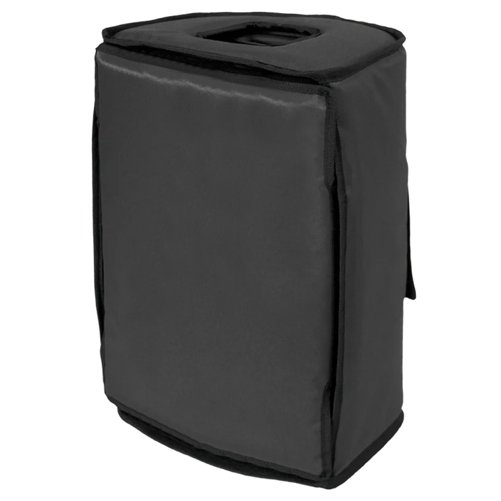 Front view of the ALP Bags Plug & Play cover in 1500D Cordura for Nexo P12 speaker with front flap securely closed