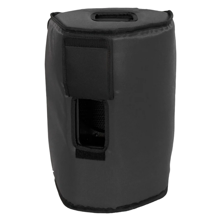 Front view of the Nexo P12 protective cover with side flap open showing ready-to-use dynamic Plug & Play operational status