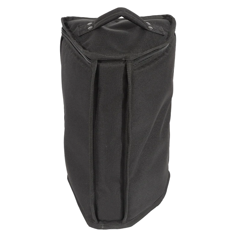 Rear and side view of the protective audio bag showcasing the heavy-duty integrated carrying handle