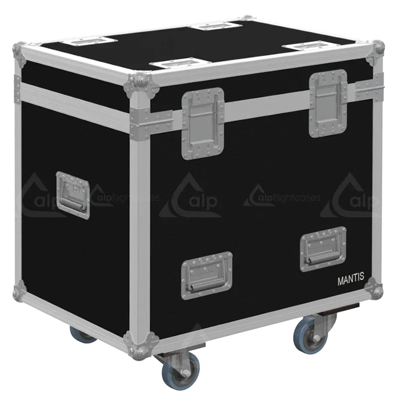 Professional flight case rear view, showcasing structural integrity and touring-grade finishing for Portman lighting by ALP Flight Cases.