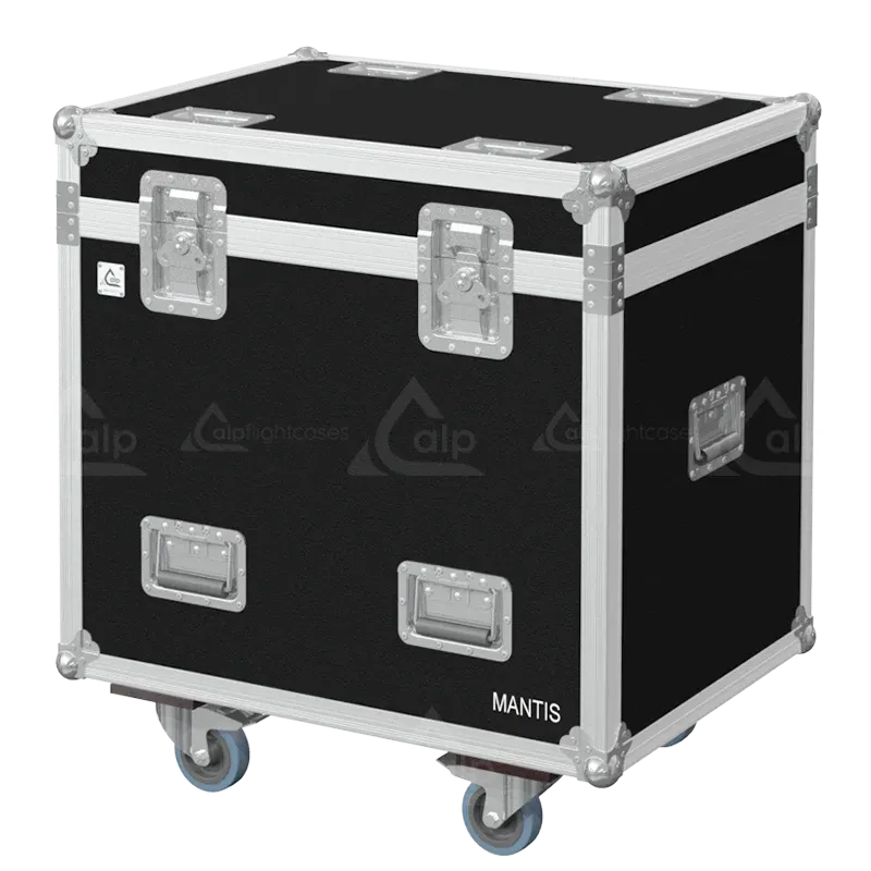 Professional flight case front view, featuring durable construction and high-quality hardware for 2x Portman Mantis by ALP Flight Cases.