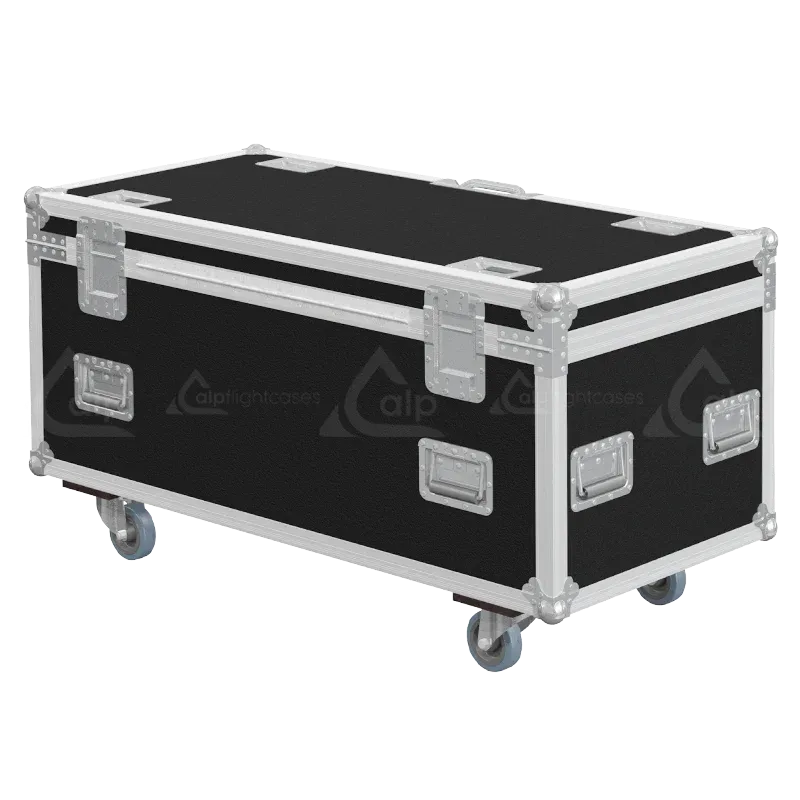 Professional flight case rear view, showcasing structural integrity and touring-grade finishing for Portman lighting by ALP Flight Cases.