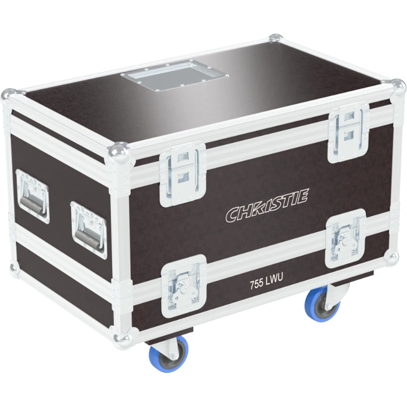Rear exterior view of the flight case showcasing the structural integrity, heavy-duty Lidstays with Hinge, and professional touring aesthetic