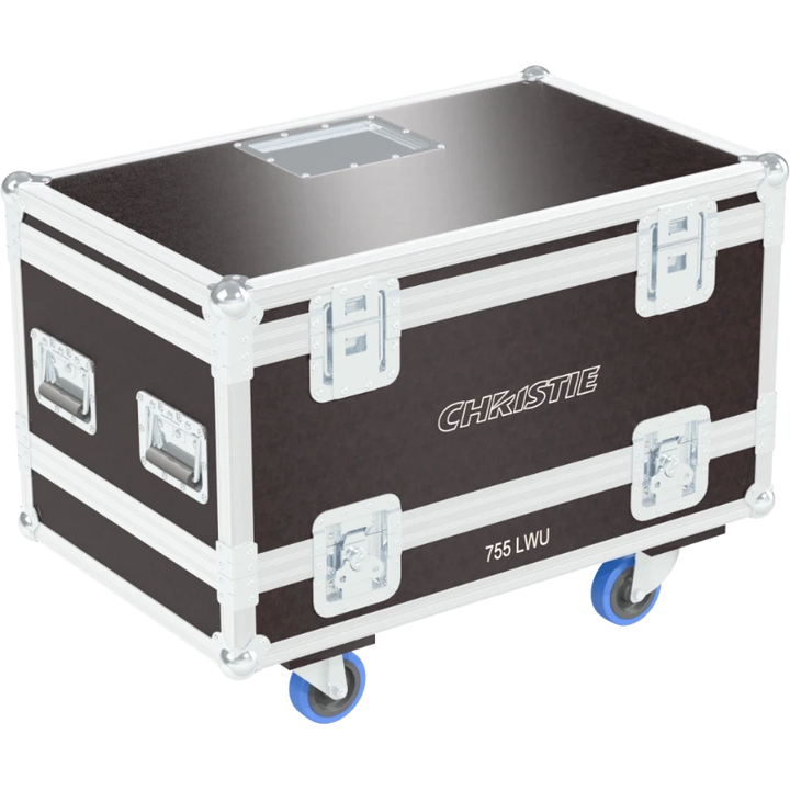 Rear exterior view of the flight case showcasing the structural integrity, heavy-duty Lidstays with Hinge, and professional touring aesthetic