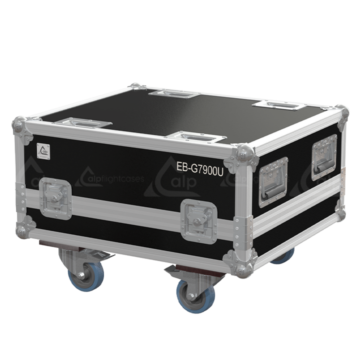 Exterior front view of the professional Epson EB-G7900U projector flight case featuring 10mm Birch Plywood, durable PVC finish, and heavy-duty 100mm wheels by ALP Flight Cases