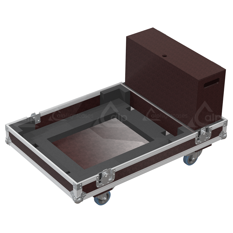 Open view of the projector flight case interior highlighting the custom shock-absorbing foam lining precisely engineered for the Epson EB-L1075U mounted in its V2 frame