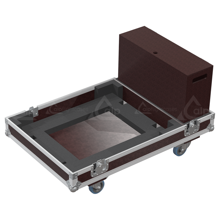 Open view of the projector flight case interior highlighting the custom shock-absorbing foam lining precisely engineered for the Epson EB-L1075U mounted in its V2 frame