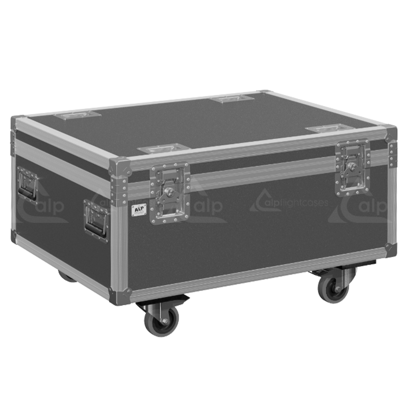 Exterior front view of the professional Epson EB-L1505U projector flight case featuring 10mm Birch Plywood, durable PVC finish, and heavy-duty 100mm wheels by ALP Flight Cases