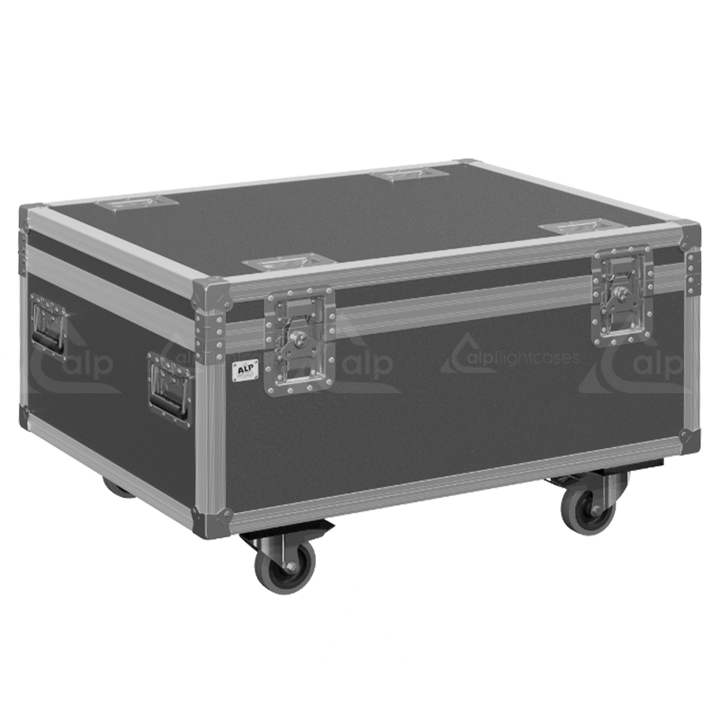 Exterior front view of the professional Epson EB-L1505U projector flight case featuring 10mm Birch Plywood, durable PVC finish, and heavy-duty 100mm wheels by ALP Flight Cases