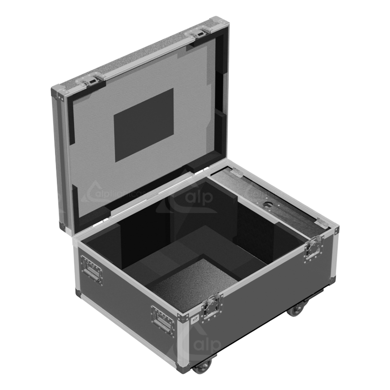 Open view of the projector flight case interior highlighting the custom shock-absorbing foam lining precisely engineered for the Epson EB-L1505U optics and chassis