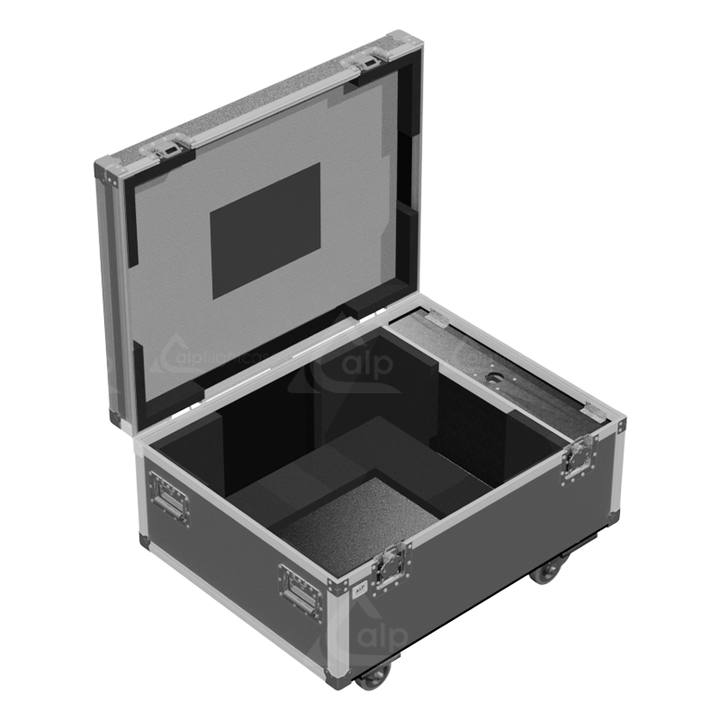 Open view of the projector flight case interior highlighting the custom shock-absorbing foam lining precisely engineered for the Epson EB-L1505U optics and chassis