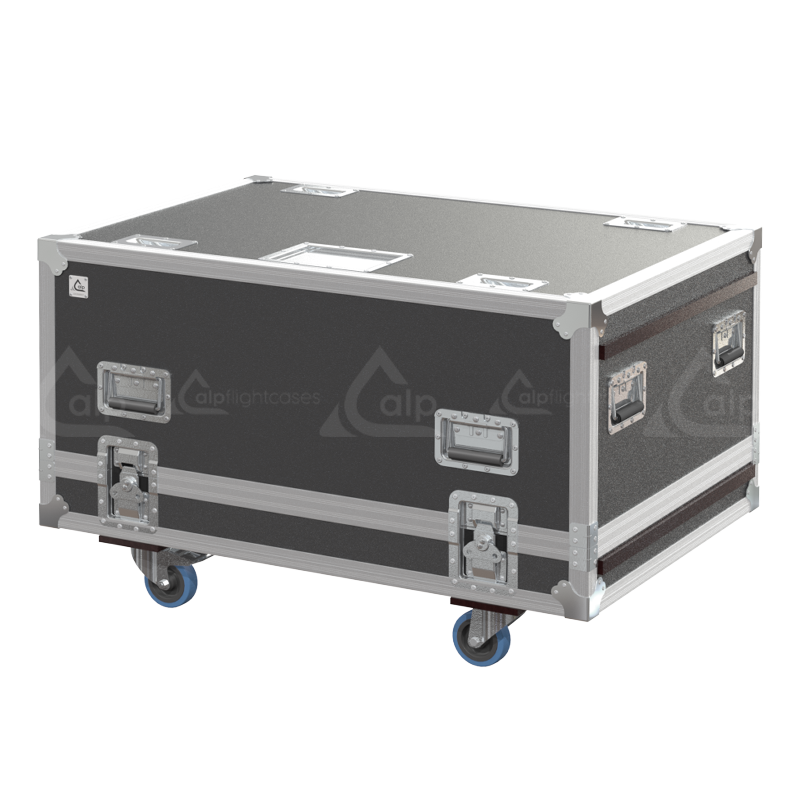 Exterior front view of the large Epson EB-L1505U projector flight case featuring 10mm Birch Plywood, durable PVC finish, and heavy-duty wheels by ALP Flight Cases