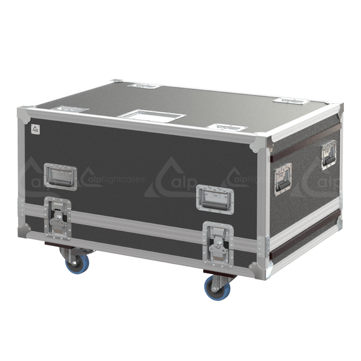 Exterior front view of the large Epson EB-L1505U projector flight case featuring 10mm Birch Plywood, durable PVC finish, and heavy-duty wheels by ALP Flight Cases
