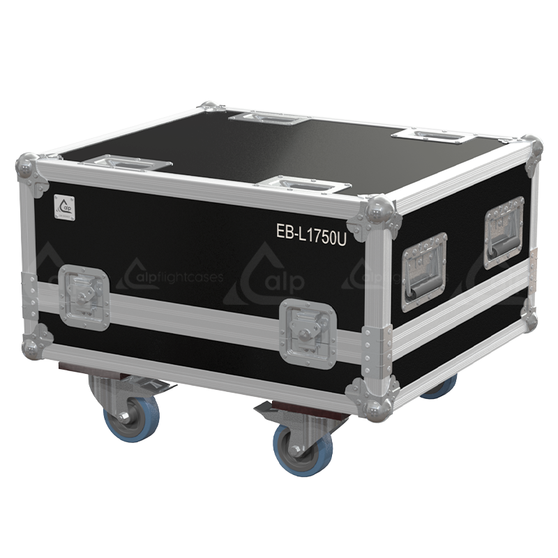 Exterior front view of the professional Epson EB-L1750U projector flight case featuring 10mm Birch Plywood, durable PVC finish, and heavy-duty 100mm wheels by ALP Flight Cases