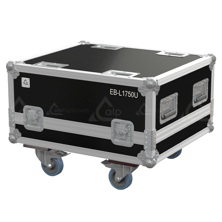 Exterior front view of the professional Epson EB-L1750U projector flight case featuring 10mm Birch Plywood, durable PVC finish, and heavy-duty 100mm wheels by ALP Flight Cases