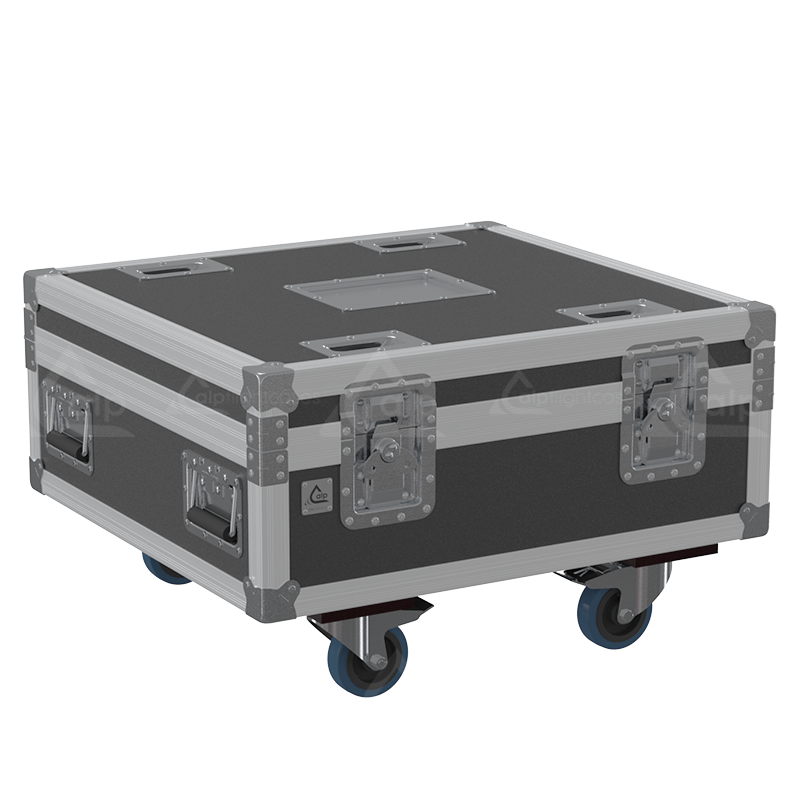 Exterior front view of the professional Epson EB-L1755U projector flight case featuring 10mm Birch Plywood, durable PVC finish, and heavy-duty 100mm wheels by ALP Flight Cases