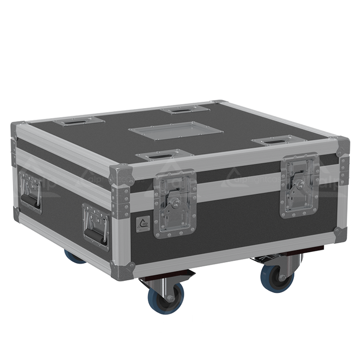 Exterior front view of the professional Epson EB-L1755U projector flight case featuring 10mm Birch Plywood, durable PVC finish, and heavy-duty 100mm wheels by ALP Flight Cases