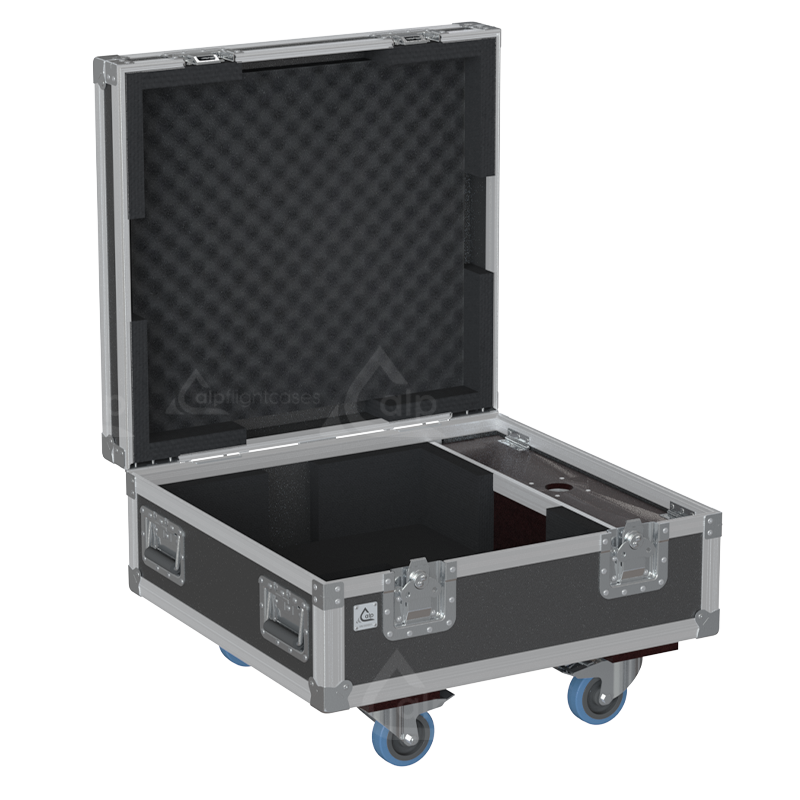 Open view of the projector flight case interior highlighting the custom shock-absorbing foam lining precisely engineered for the Epson EB-L1755U optics and chassis